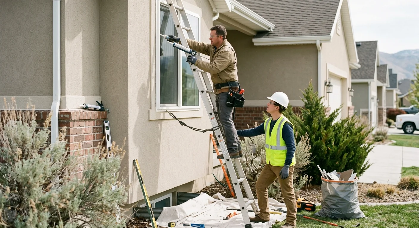 Foggy double-pane window with failed seal on a West Jordan property