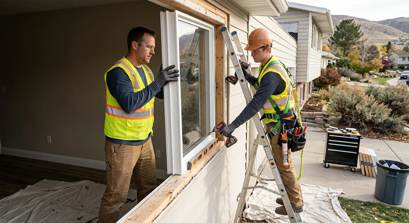 Written window repair estimate reviewed at a kitchen table