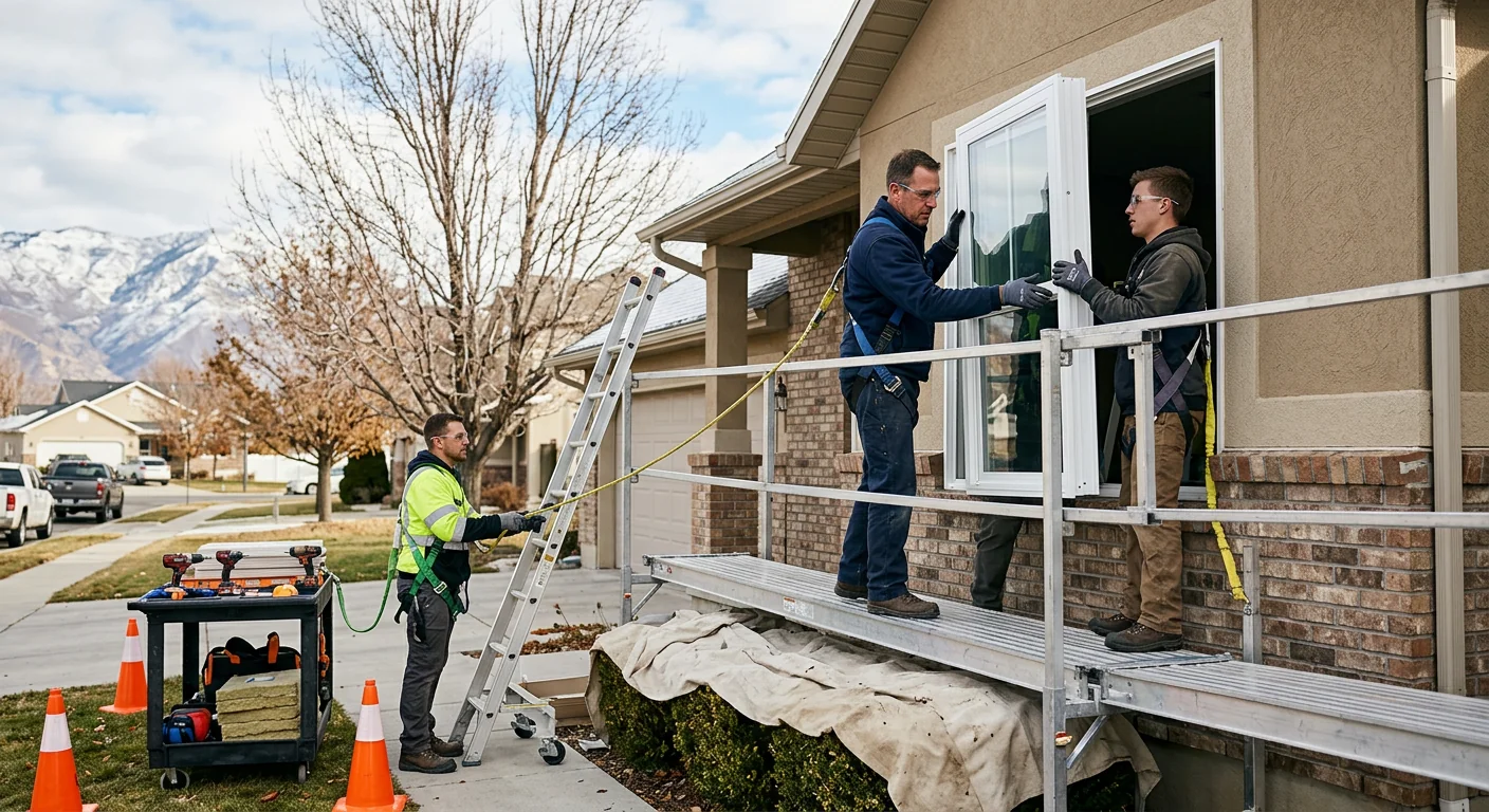 Technician reviewing a written window estimate with a West Jordan homeowner