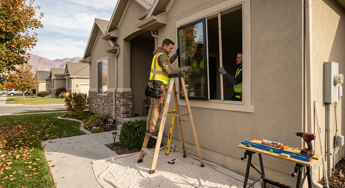 Foggy double-pane window with failed seal on a West Jordan home